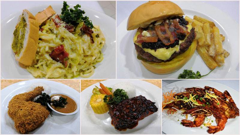 Spaghetti Carbonara, Signature Burger, Signature Fried Chicken, BBQ Baby Back Ribs, Wok Fry Prawns