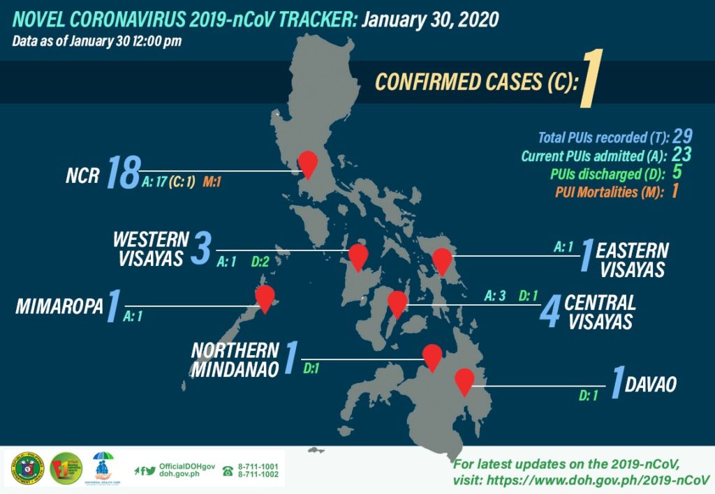 DOH nCov tracker as of January 30, 2020.