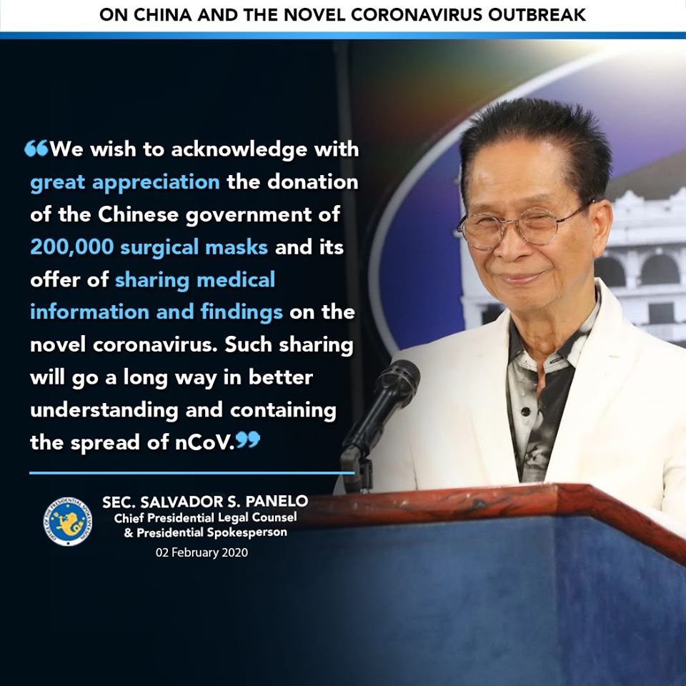 Statement of Salvador Panelo on China and novel coronavirus.