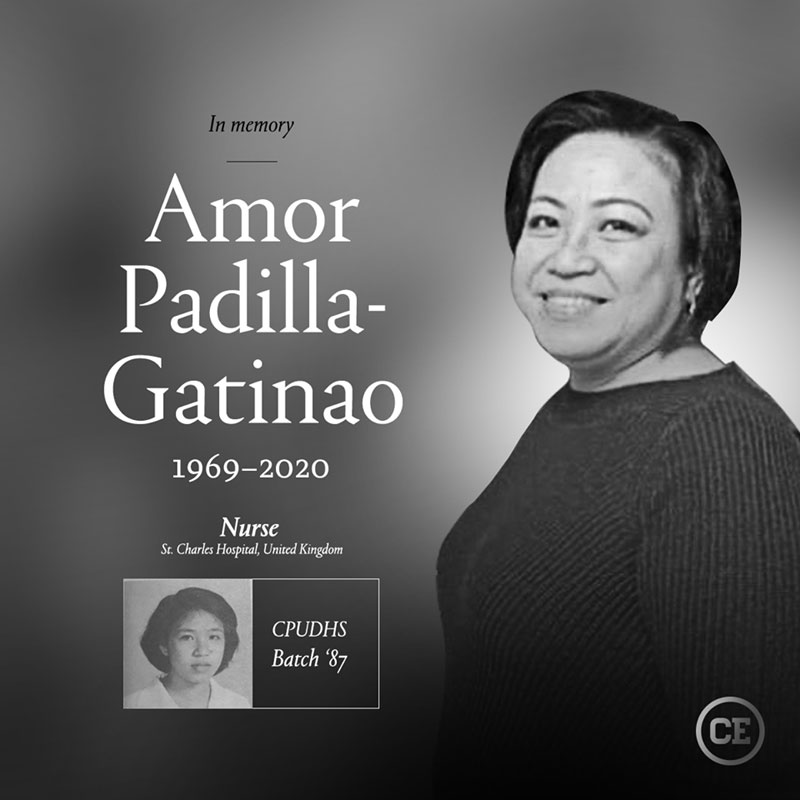 UK Nurse Amor Padilla Gatinao died of COVID-19.