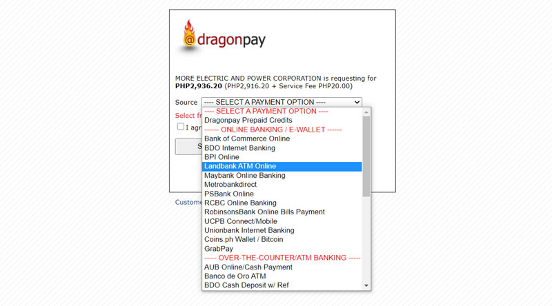 Dragonpay Payment Options.