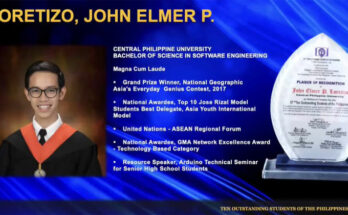John Elmer Loretizo of CPU named one of Ten Outstanding Students of the Philippine 2021.
