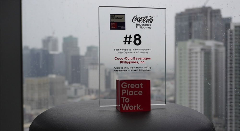 Coca-Cola Beverages Philippines Inc. placed 8th in GPTW’s 2022 Best Workplaces in the Philippines.