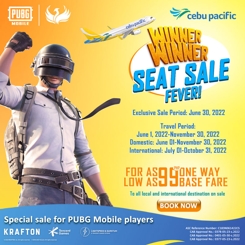 Book low fares at Cebu Pacific’s exclusive PUBG MOBILE seat sale!