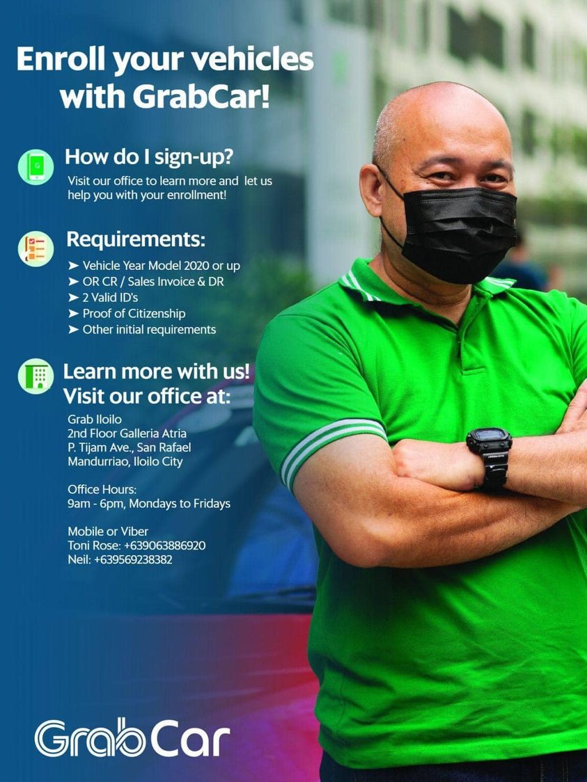 Enroll you vehicles with GrabCar Iloilo and earn!