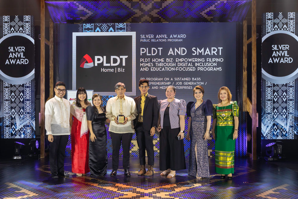 PLDT Home bagged the Silver Anvil Award for its PLDT Home Biz program. In photo are: PLDT Home PR Manager Marist Marquez, Digital Marketing Manager and Head of Digital Content Mabie Encarnacion-Engco, AVP and Home Biz Product Head Venancio Felix Valencia, Brand Activation Manager JV Medrano, and Marketing Communications Senior Manager Linette Garcia-Perez.