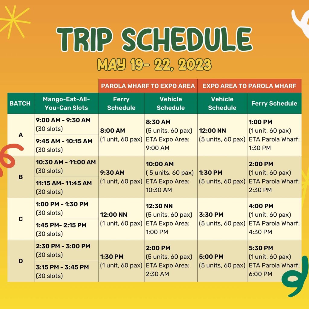 Trip schedule for Manggahan Festival VIP Card packages