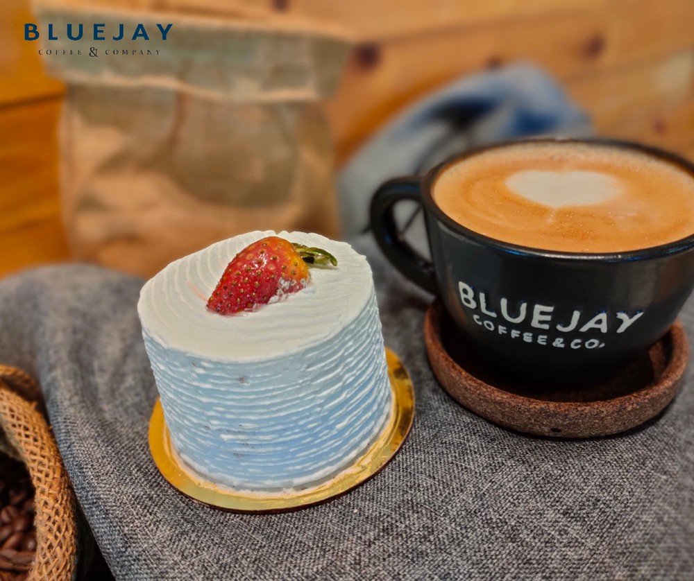 Perfect pair Bluejay Coffee and strawberry cake.