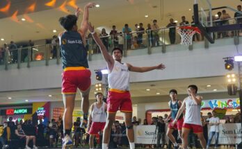 Basketball action at the Sun Life 3x3 Charity Challenge