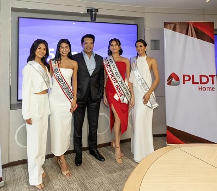 PLDT Home Senior Vice President and Head for Consumer Business Jeremiah de la Cruz with (L-R) Miss Universe Philippines 2023 2nd Runner-up Angelique Manto, Miss Charm Philippines 2024 Krishnah Marie Gravidez, Miss Universe Philippines 2023 and PLDT Home Ambassador Michelle Marquez Dee, and Miss Universe Philippines 2023 1st Runner-up Christine Juliane Opiaza.