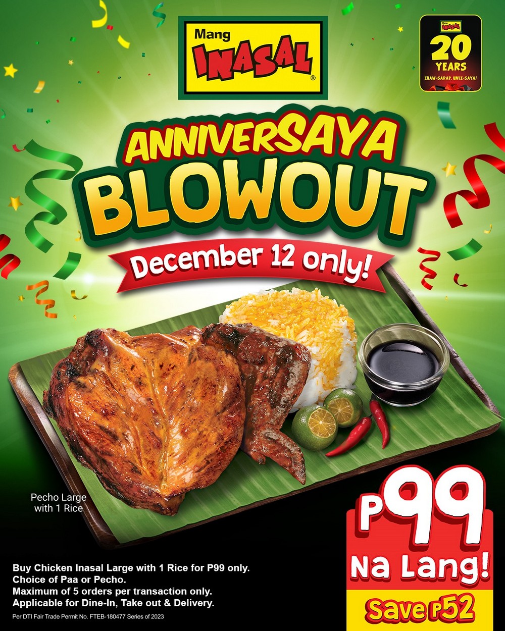 On December 12, Mang Inasal will treat all customers nationwide with the AnniverSAYA Blowout