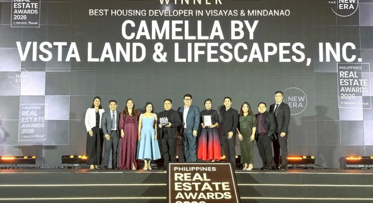 A Milestone Worth Celebrating Camella representatives receive the Best Housing Developer in Visayas and Mindanao award at the Dot Property and Lamudi Philippines Real Estate Awards 2026.
